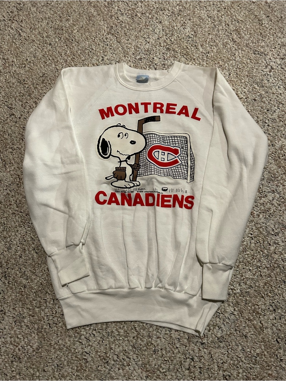 New Vintage 1987 Montreal Canadiens Snoopy White Sweatshirt - Wm Size Small